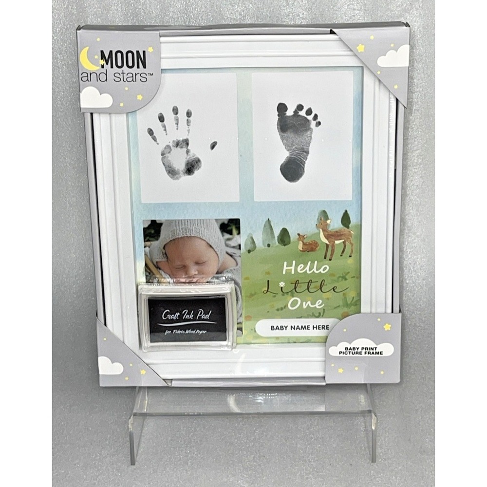 Moon and Stars Baby Print Picture Frame w/ Ink Pad for Handprint & Footprint NEW